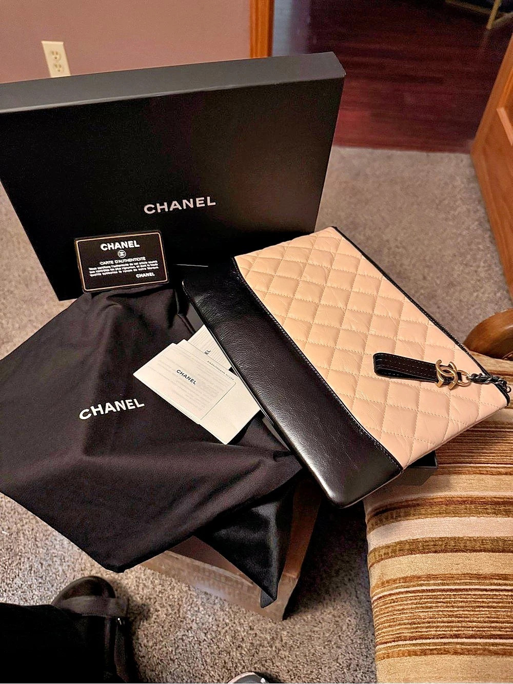 Chanel Gabrielle O-Case Pouch Clutch in Pink & Black